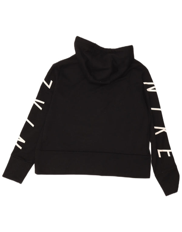 NIKE Felpa con cappuccio grafica corta da donna UK 14 Medium Nero Poliestere