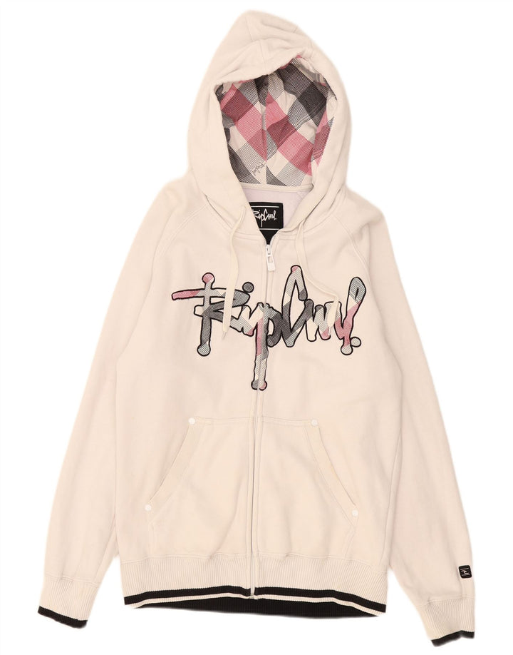 Maglione con cappuccio e zip grafica da uomo Rip Curl piccolo in cotone bianco