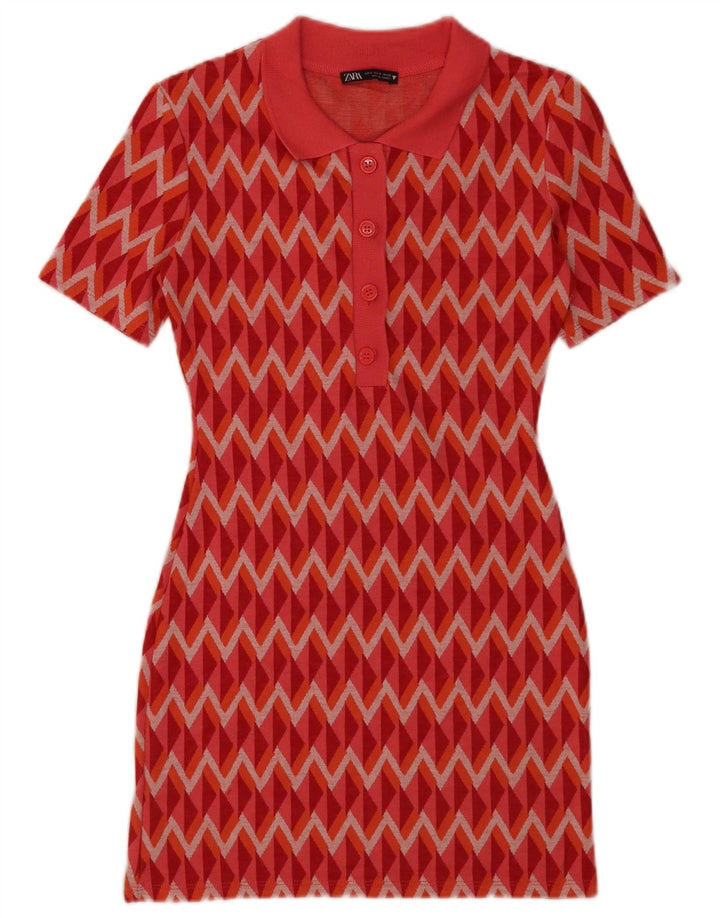 Abito polo da donna Zara UK 10 piccolo Chevron rosso