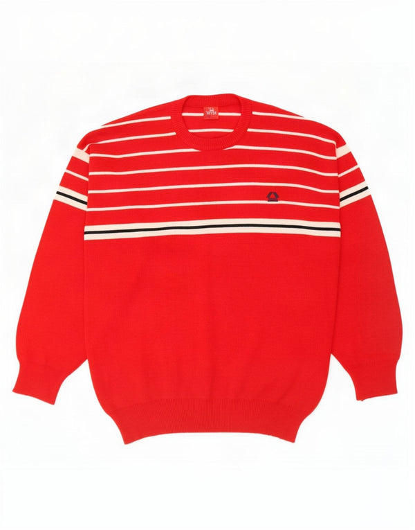 Maglione vintage da uomo girocollo in lana a righe rosse medie