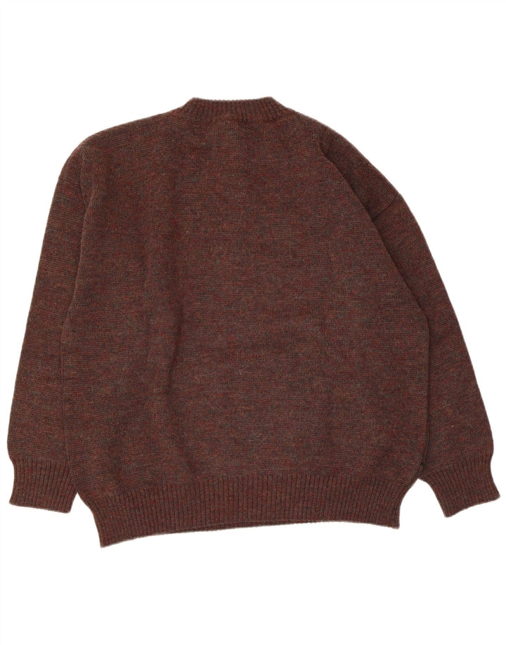 Maglione vintage da uomo con collo con bottoni grafici, grande acrilico marrone