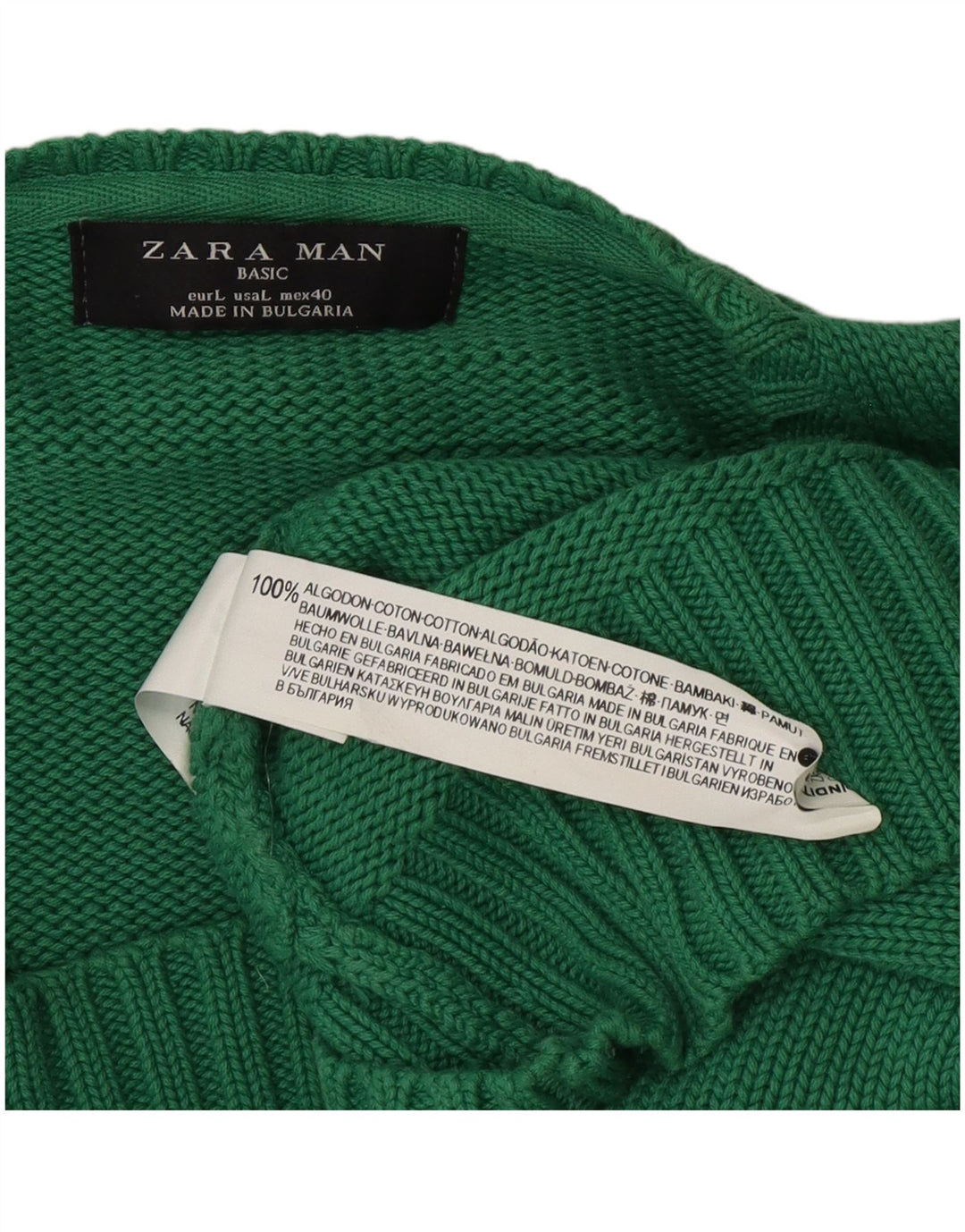 Maglione Zara da uomo con scollo a V grande in cotone verde
