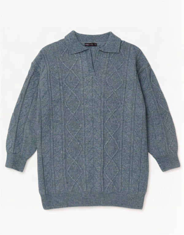Maglione maglione collo alto da donna Marks & Spencer UK 16 grande blu screziato
