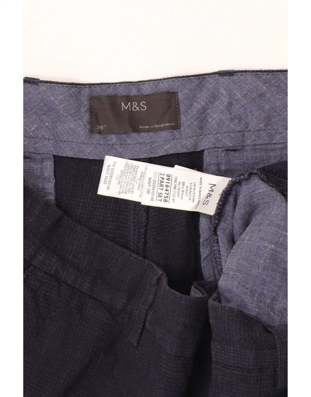 Pantaloncini chino da uomo Marks & Spencer W38 XL cotone blu navy