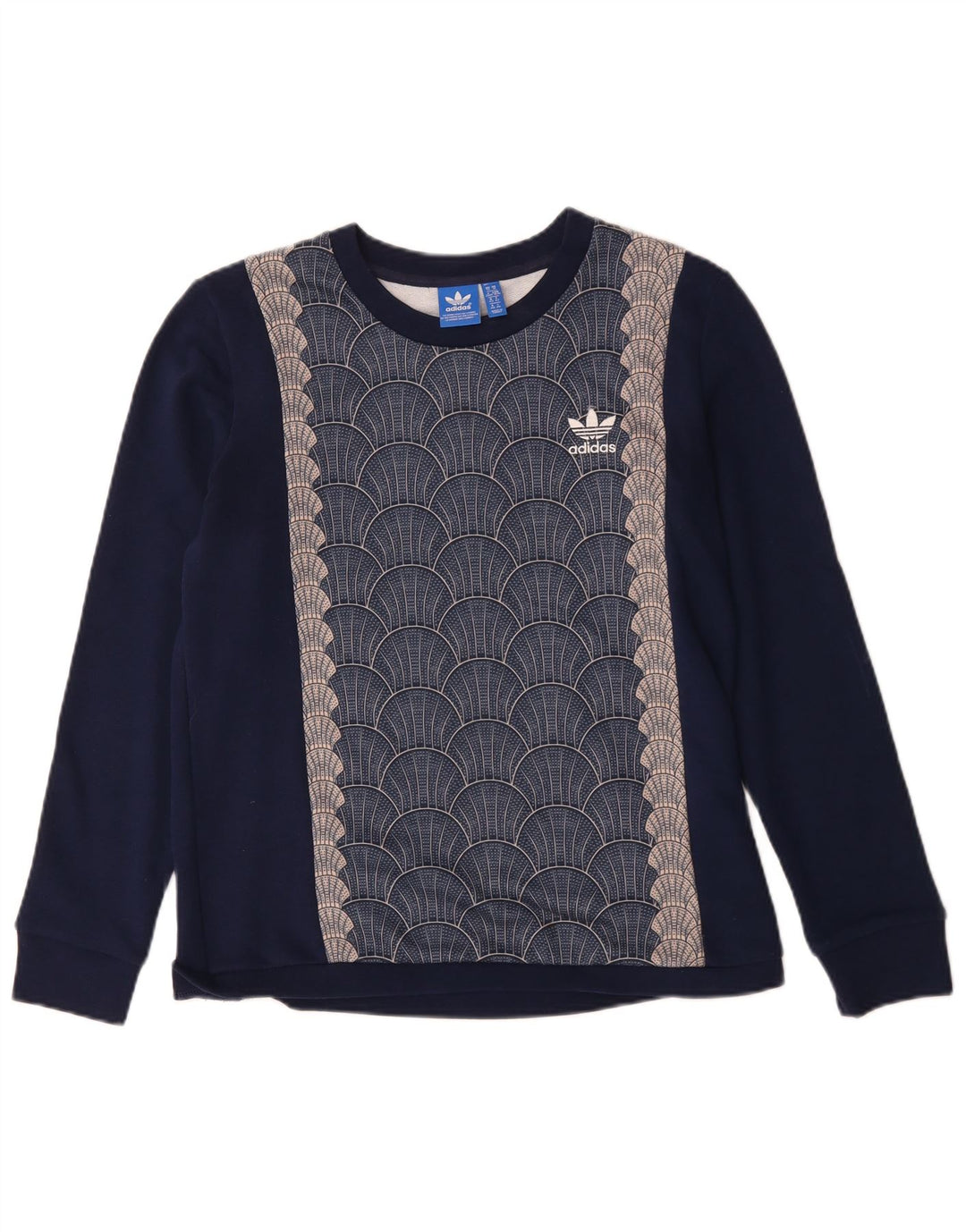 Felpa grafica da donna ADIDAS maglione UK 14 medio blu navy geometrico