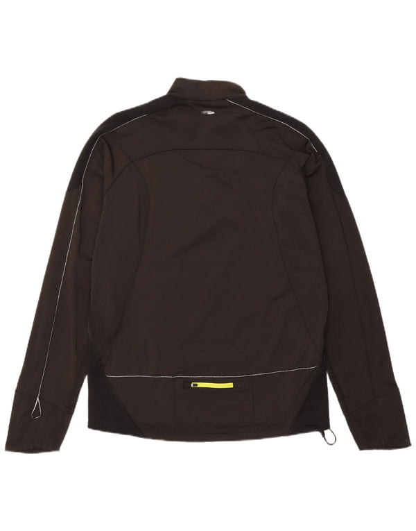 Asics Uomo Zip Neck Pullover Tuta Top Large Nero Colourblock