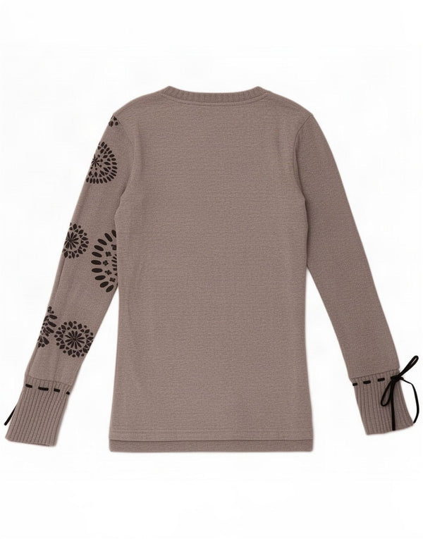 Desigual Donna Graphic Top Manica Lunga UK 10 Piccolo Cuore Floreale Grigio