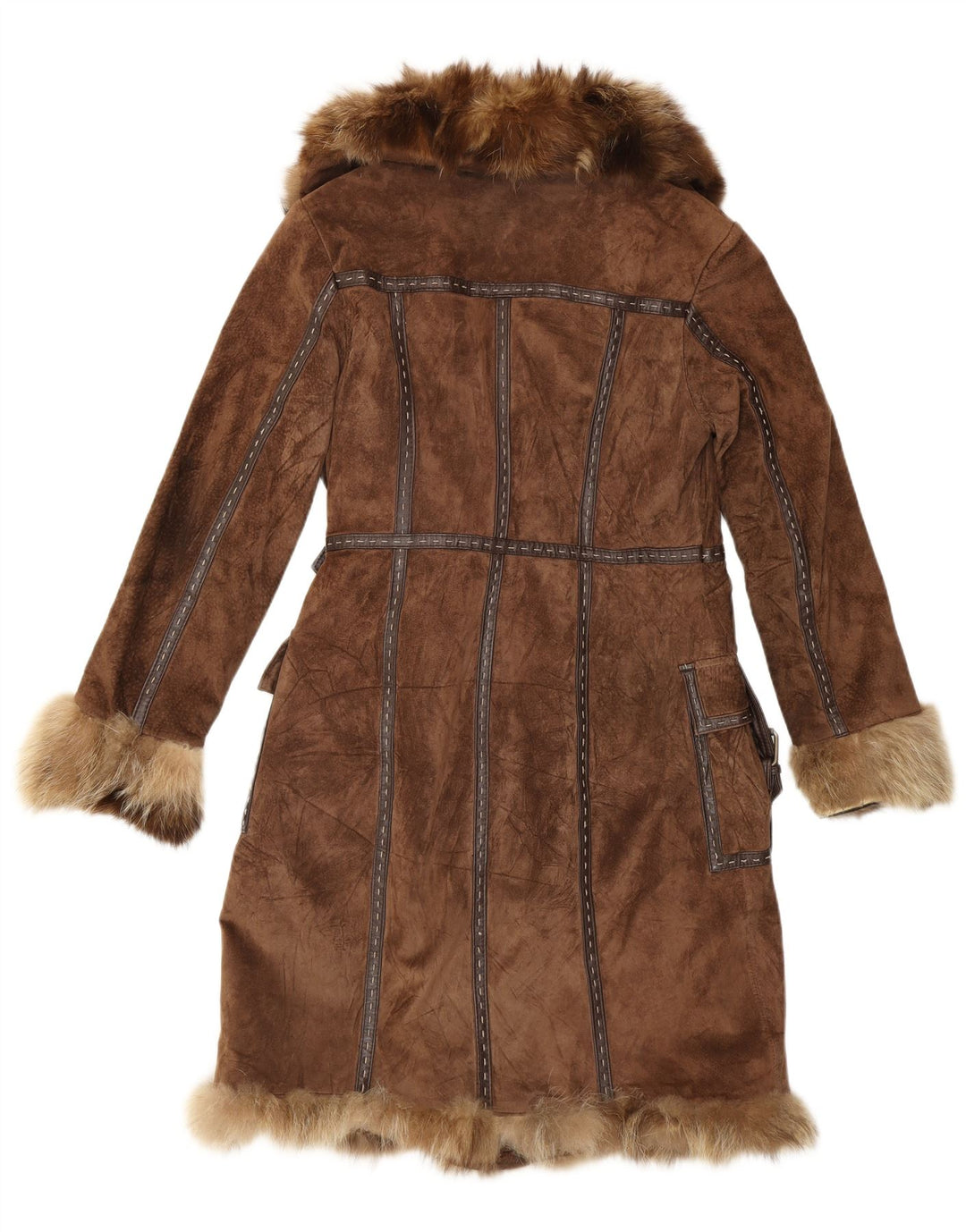 Soprabito in pelliccia scamosciata da donna Rene Derhy UK 14 Pelle marrone medio