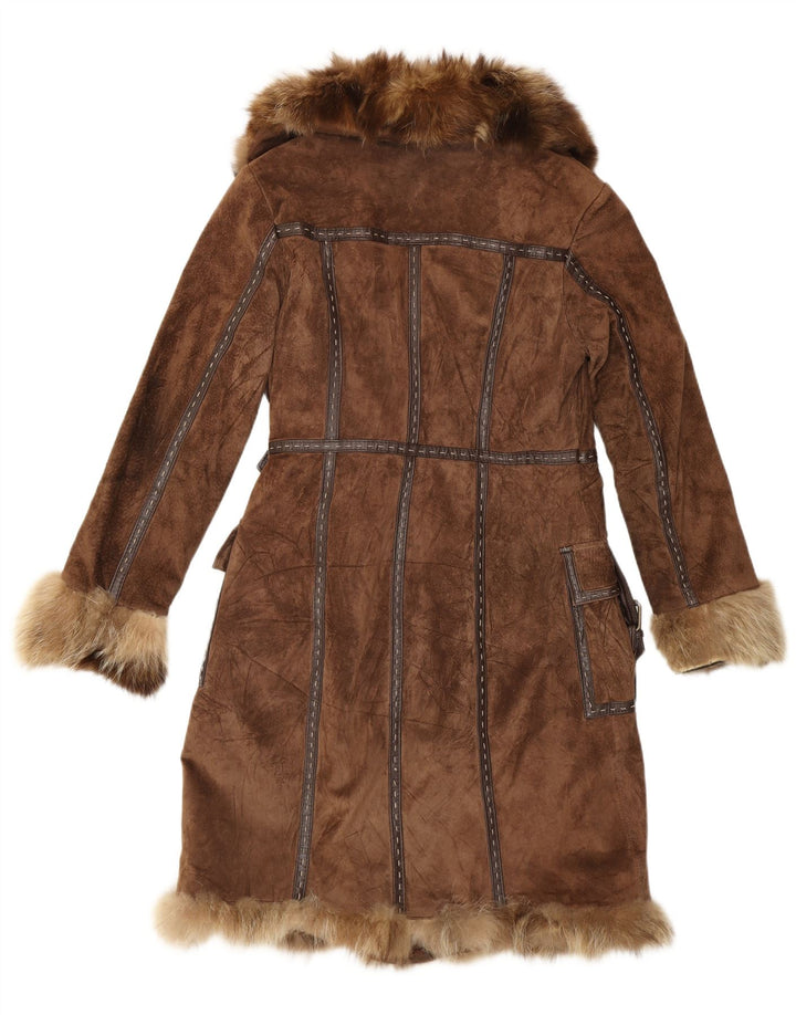 Soprabito in pelliccia scamosciata da donna Rene Derhy UK 14 Pelle marrone medio