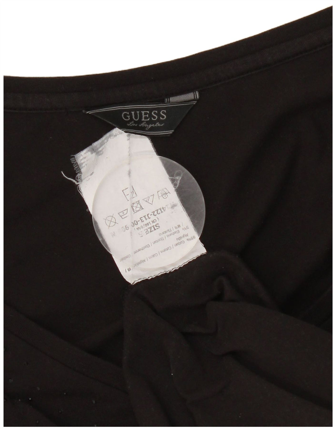 Guess Top grafico da donna a maniche lunghe UK 8 piccolo in cotone nero