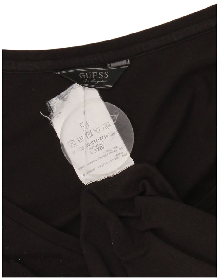 Guess Top grafico da donna a maniche lunghe UK 8 piccolo in cotone nero