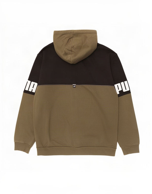 Felpa con cappuccio e zip grafica da uomo Puma grande in cotone color block kaki