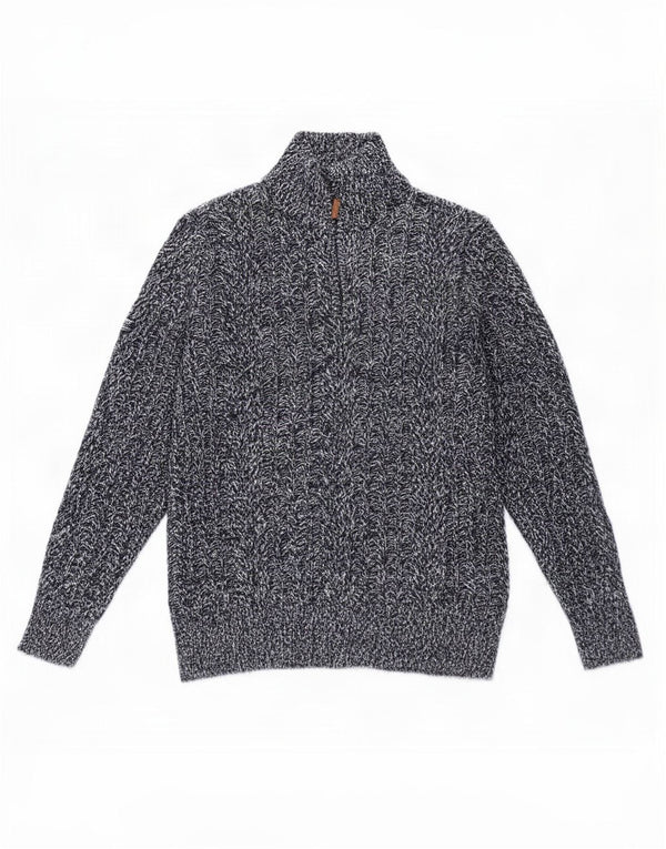 Superdry Mens Zip Neck Jumper Sweater Large Navy Blue Flecked Acrylic