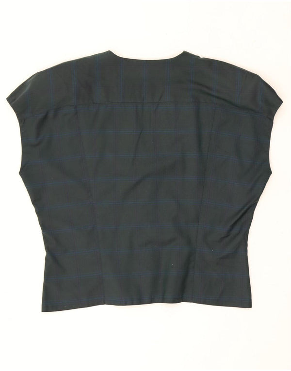 Camicetta camicia a maniche corte da donna vintage UK 16 grande quadri verdi