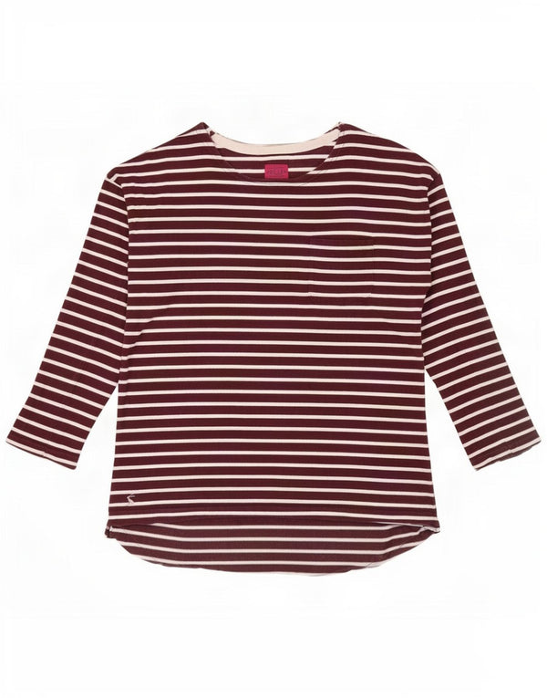 Joules Top da donna a maniche lunghe UK 12 Cotone a righe bordeaux medio