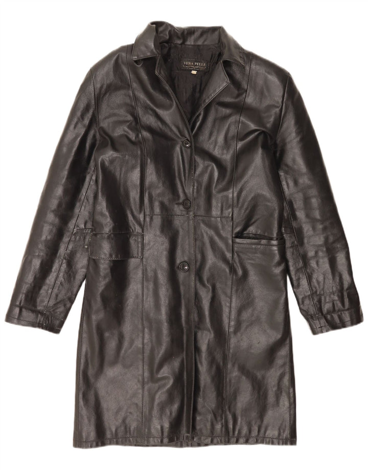 Cappotto in pelle da donna VINTAGE UK 16 grande in pelle nera