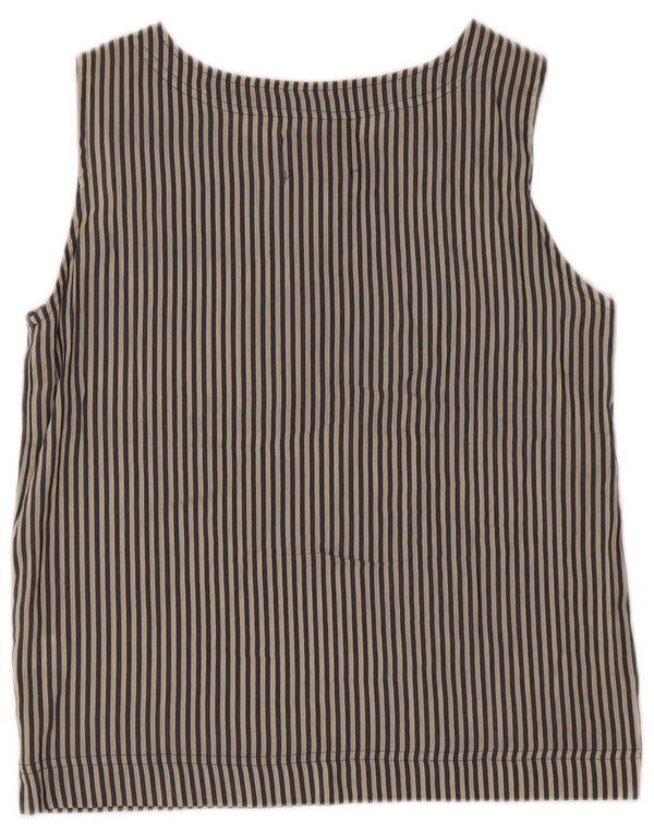 Top camicetta senza maniche vintage da donna UK 14 a righe blu medio