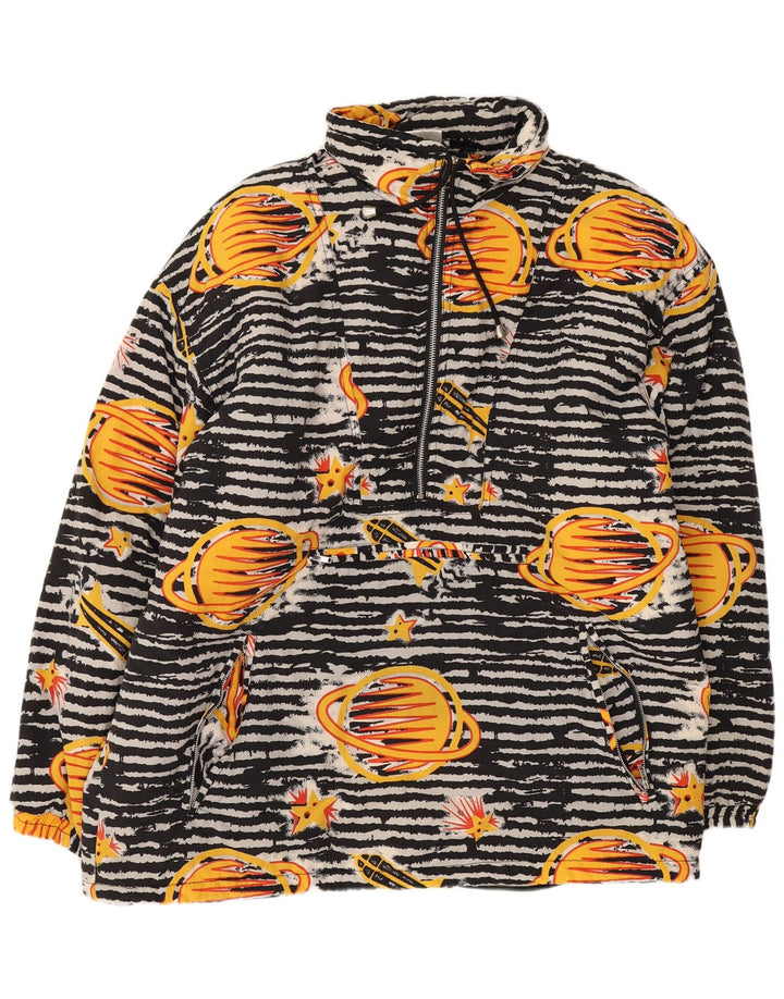 Giacca anorak vintage da ragazzo vestibilità ampia 13-14 anni in poliammide geometrica nera