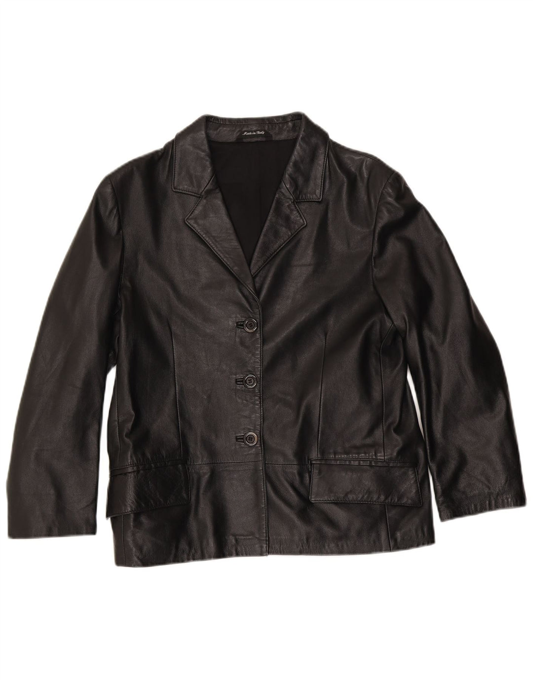 Giacca blazer in pelle vintage da donna a 3 bottoni IT 48 XL in pelle nera
