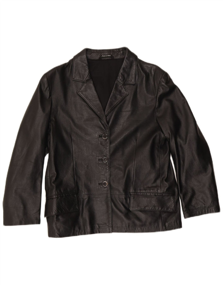 Giacca blazer in pelle vintage da donna a 3 bottoni IT 48 XL in pelle nera