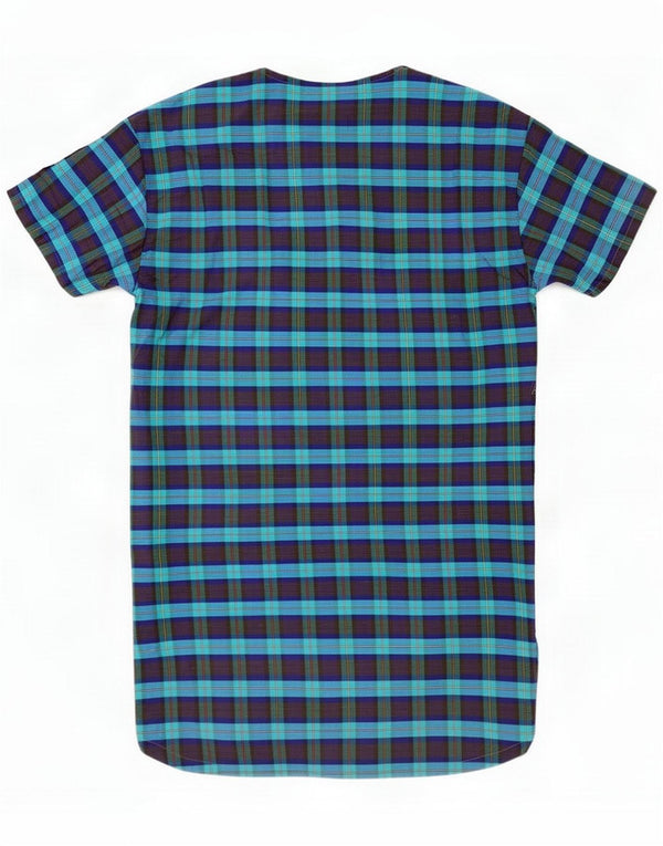Abito chemisier vintage da donna a maniche corte UK 16 Large Blue Check