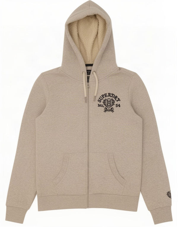 Superdry Womens Graphic Zip Hoodie Sweater UK 12 Medium Grey Flecked Cotton