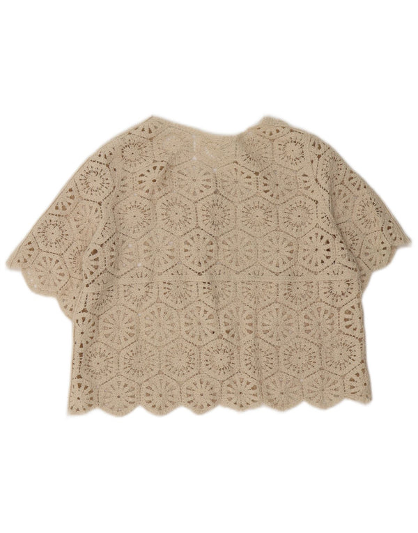 Top cardigan all'uncinetto da donna vintage UK 14 Beige medio