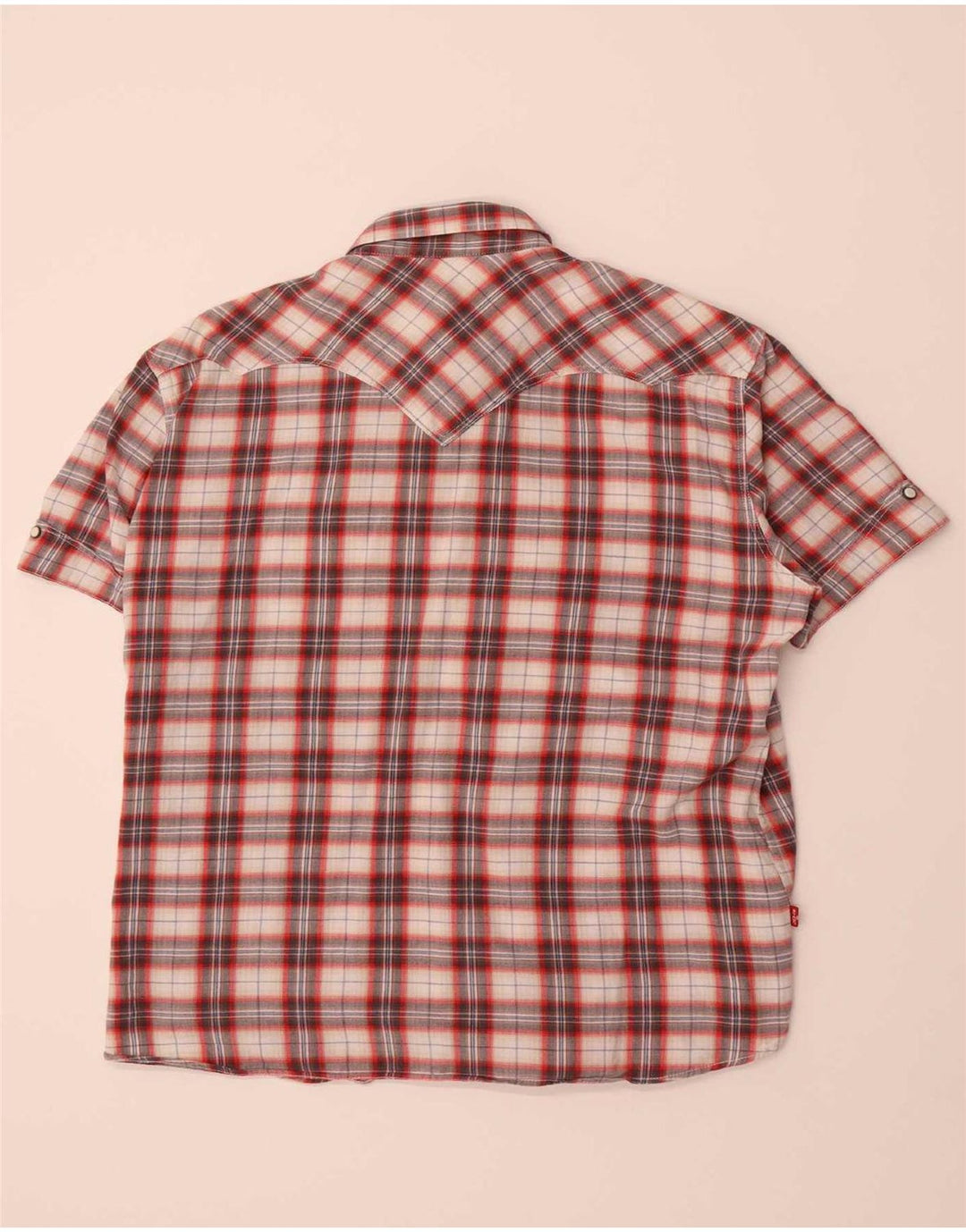 LEVI'S Mens Short Sleeve Flannel Shirt XL Red Check Cotton