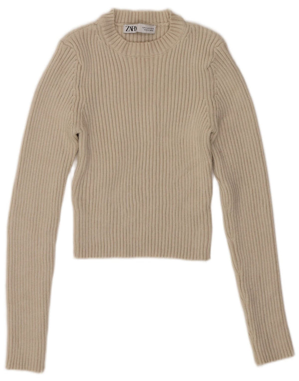 Maglione corto girocollo da donna Zara UK 8 piccolo in viscosa beige