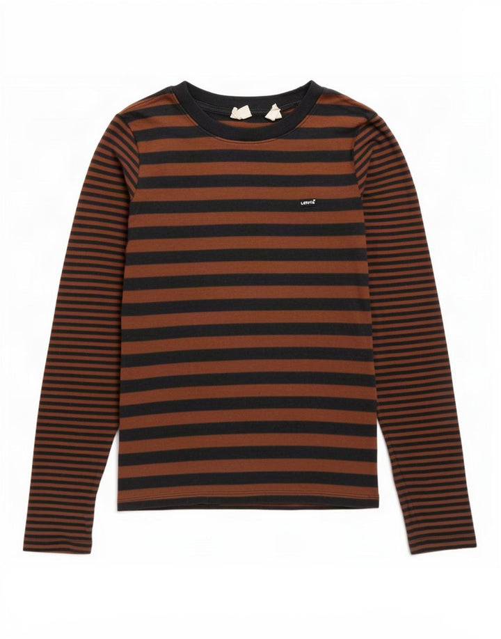 Levi's Top da donna a maniche lunghe UK 14 Cotone a righe marrone medio