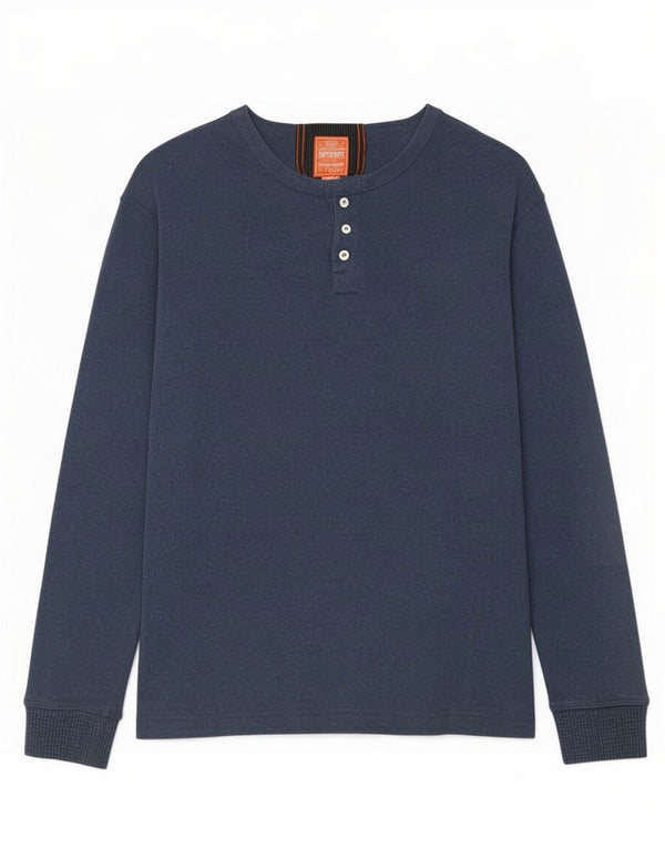 Top da uomo a maniche lunghe Superdry in cotone blu navy medio