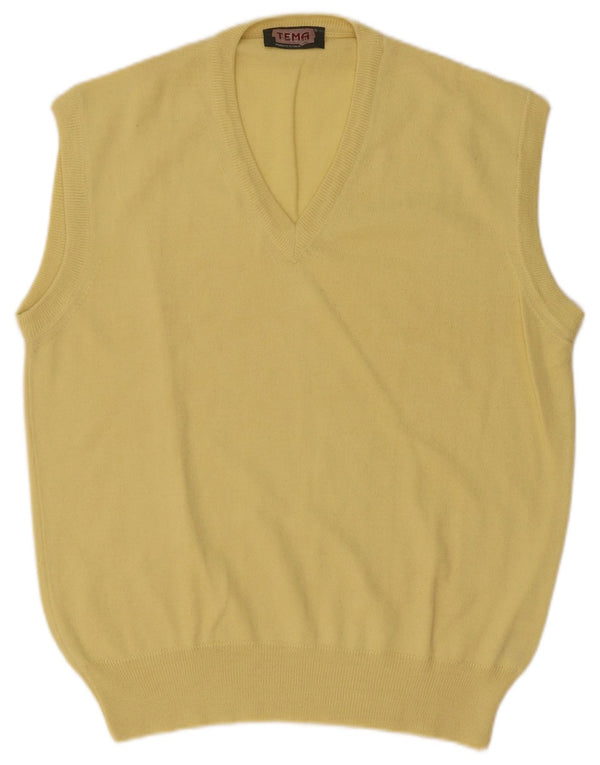 Vintage Mens Vest Tank Top IT 50 Medium Yellow Wool