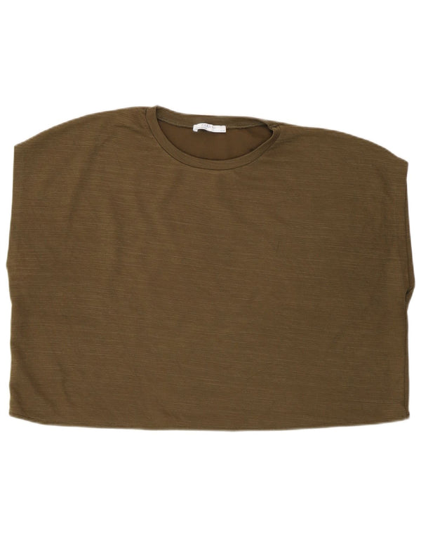 Top corto oversize senza maniche da donna Zara UK 14 poliestere kaki medio