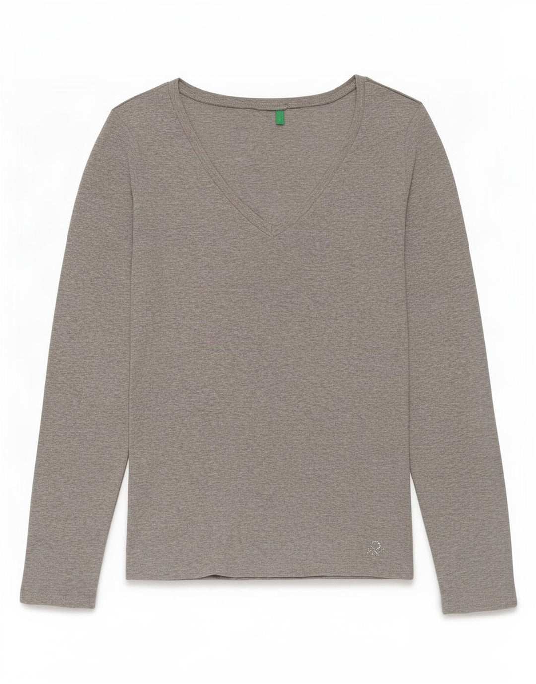 Top da donna Benetton manica lunga UK 12 cotone grigio medio