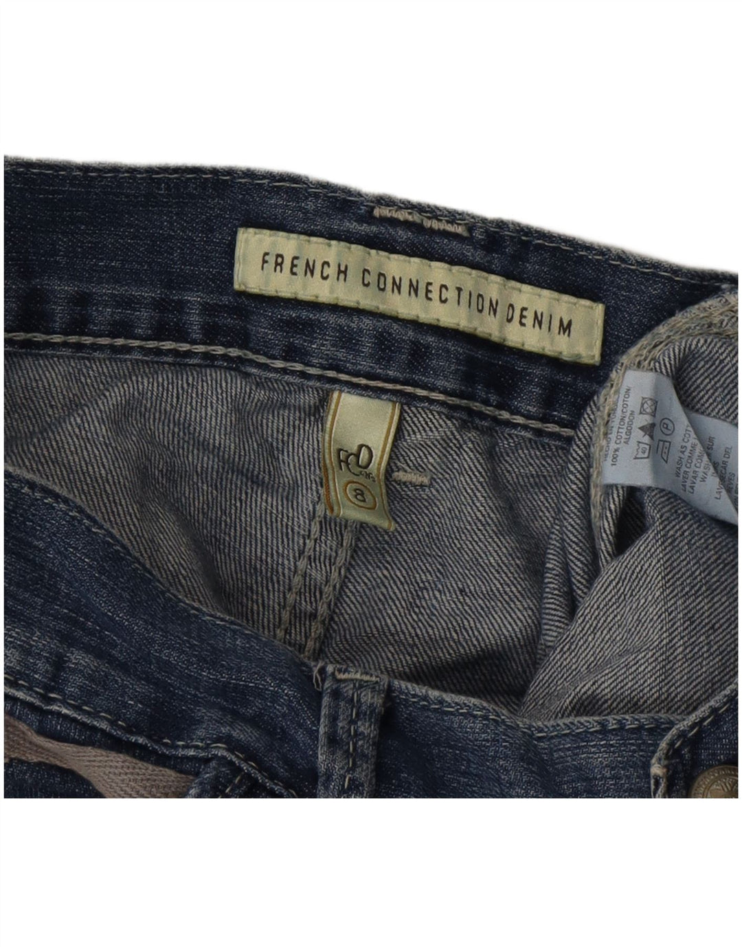 FRENCH CONNECTION Jeans dritti cargo da donna UK 8 piccoli W30 L33 blu