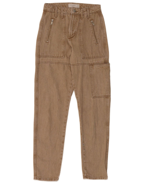 Topshop Donna Mom Cargo Jeans a vita alta W26 L32 Cotone Beige