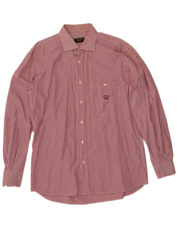 PAUL & SHARK Mens Yachting Shirt XL Red Pinstripe Cotton