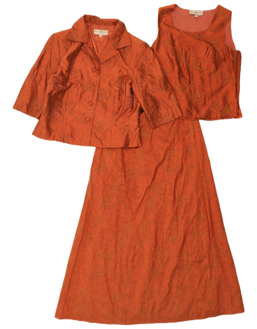Set da donna 4 bottoni 3 pezzi Blunauta IT 42 medio W28 seta floreale arancione