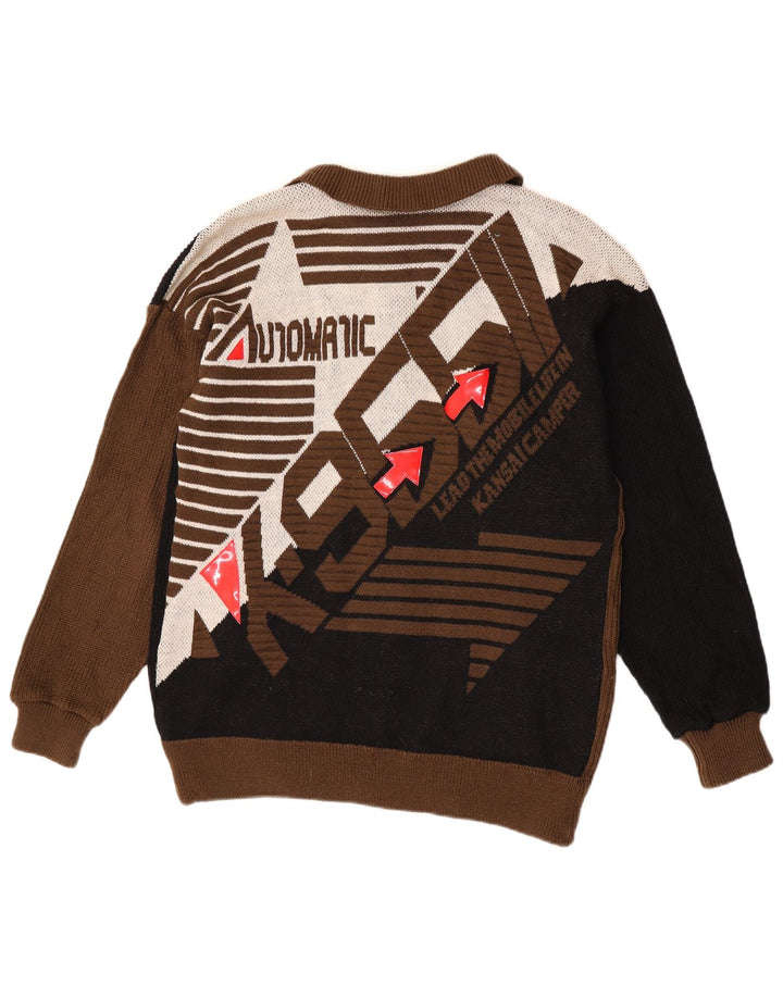Maglione cardigan grafico da uomo Kansai Yamamoto in lana color block marrone medio