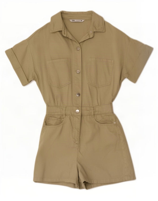 Tutina corta da donna Zara vestibilità ampia UK 6 XS cotone kaki