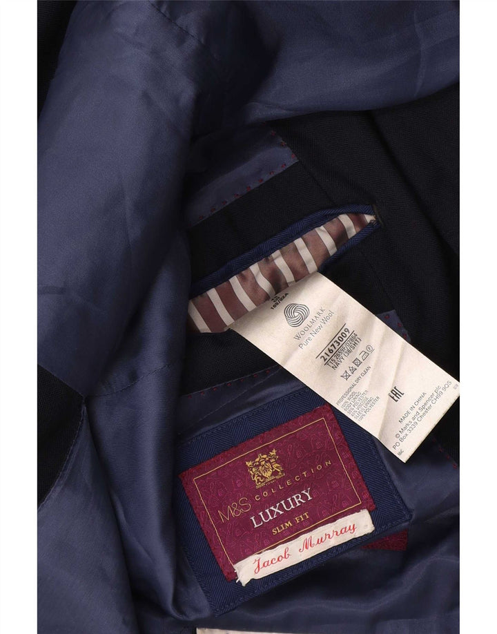 Giacca blazer a 2 bottoni da uomo Marks & Spencer UK 38 media blu navy in lana vergine