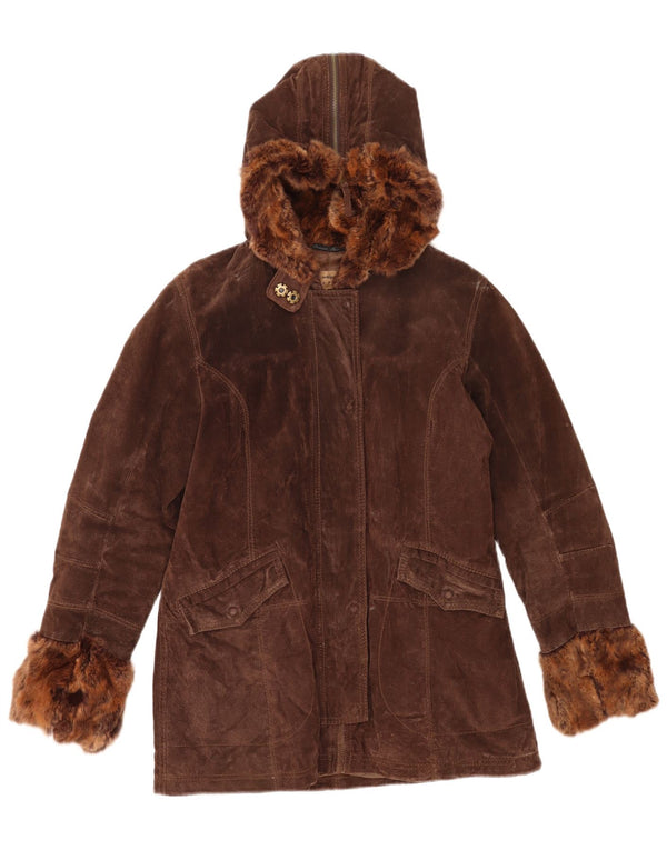 Conbipel Womens Hooded Suede Jacket IT 46 Large Brown Leather