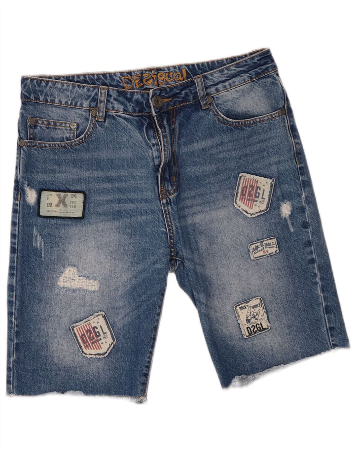 Desigual Pantaloncini di jeans invecchiati da uomo W30 Cotone patchwork blu medio