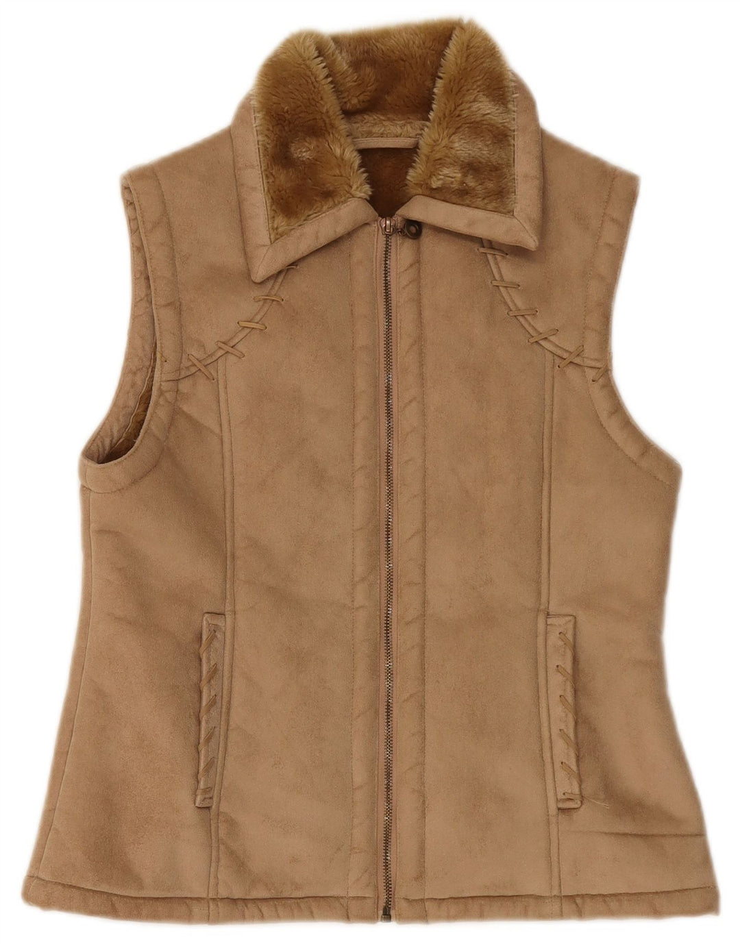 Gilet Sherpa da donna vintage UK 12 beige medio