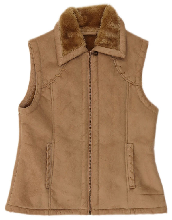 Gilet Sherpa da donna vintage UK 12 beige medio