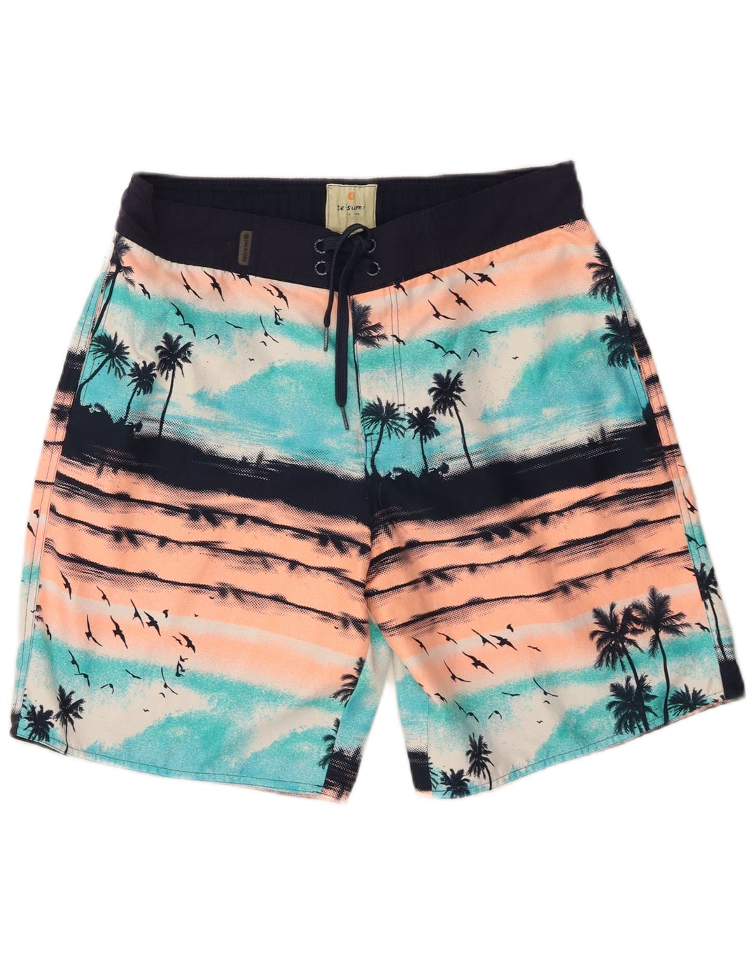 Pantaloncini da bagno vintage da uomo grandi hawaiani in poliestere blu