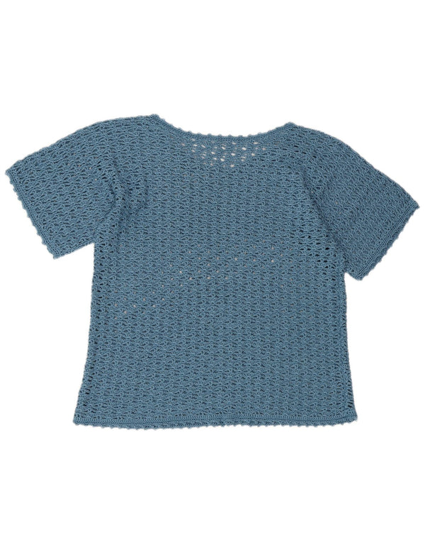 Top camicetta all'uncinetto da donna VINTAGE UK 16 grande blu