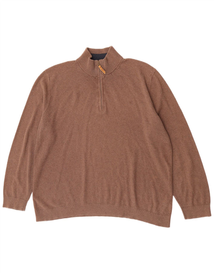 Maglione da uomo con collo e zip Fat Face 2XL in cotone marrone