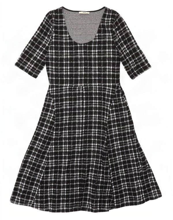 Abito a trapezio da donna con maniche a 3/4 Oasis UK 14 Grande poliestere a quadri neri