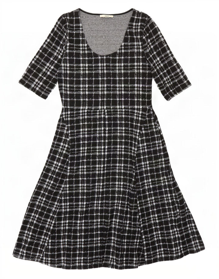 Abito a trapezio da donna con maniche a 3/4 Oasis UK 14 Grande poliestere a quadri neri